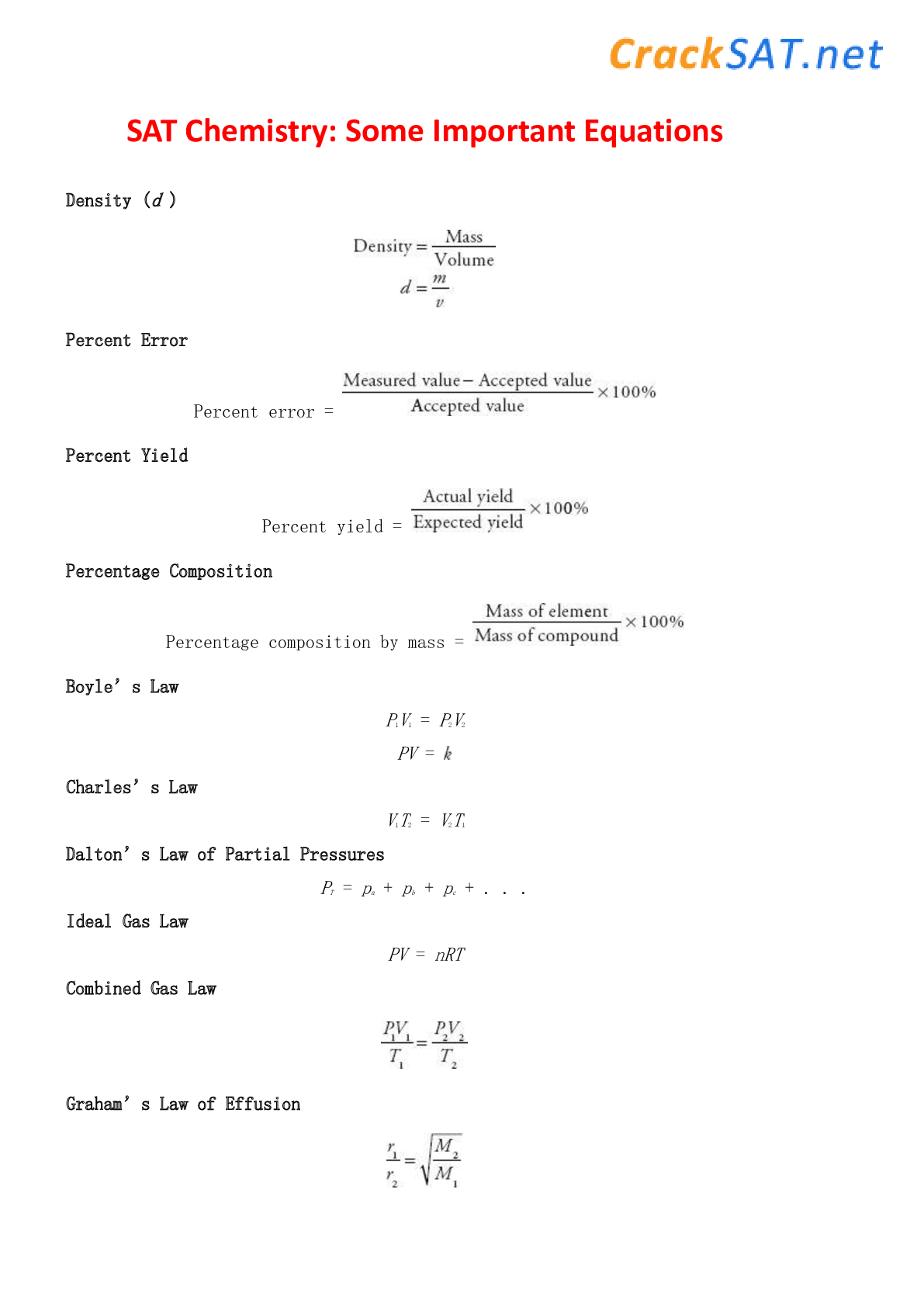 Preview image of SAT Chemistry-Some Important Equations document